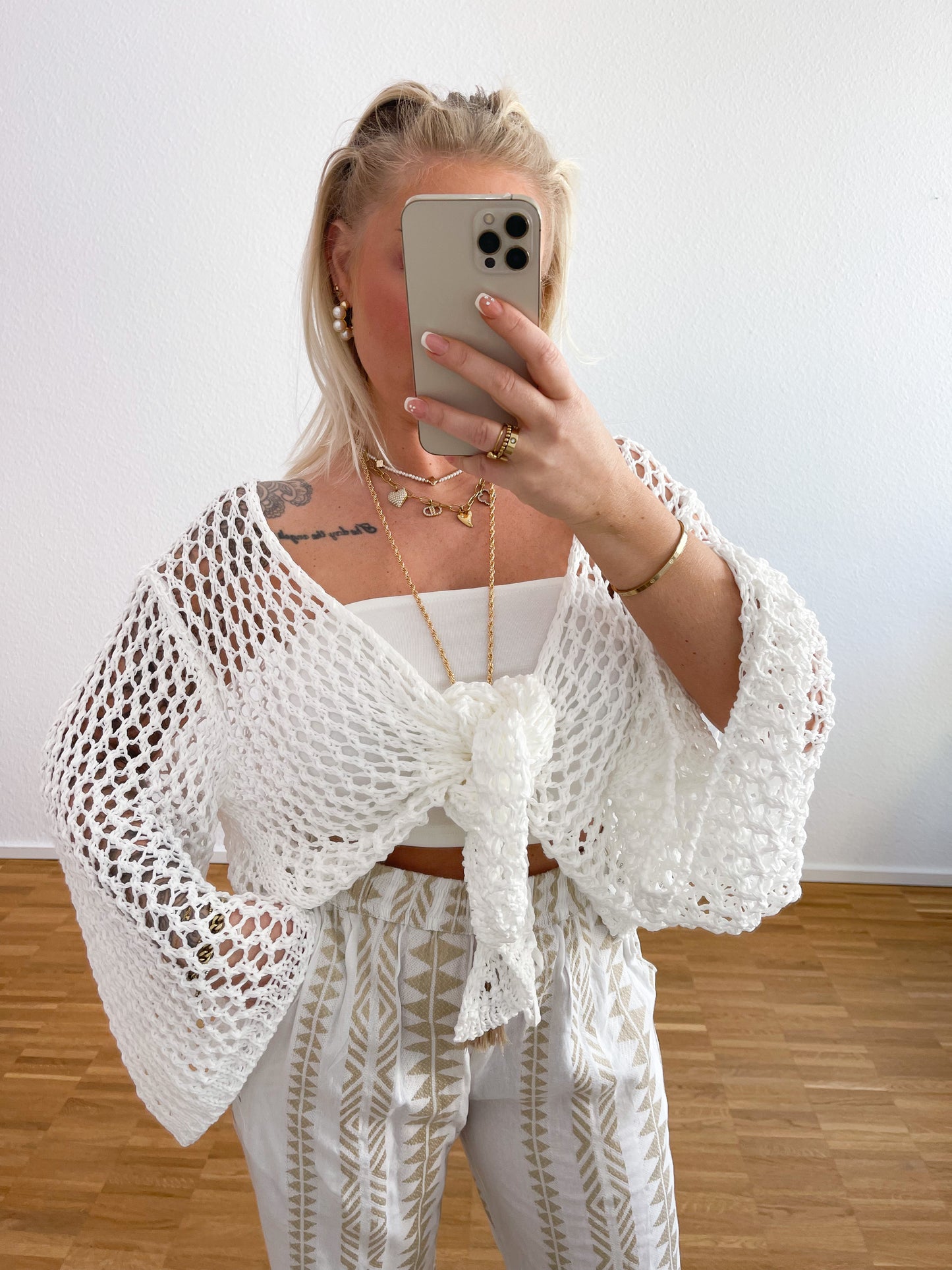 Strickjacke Boho Weiß