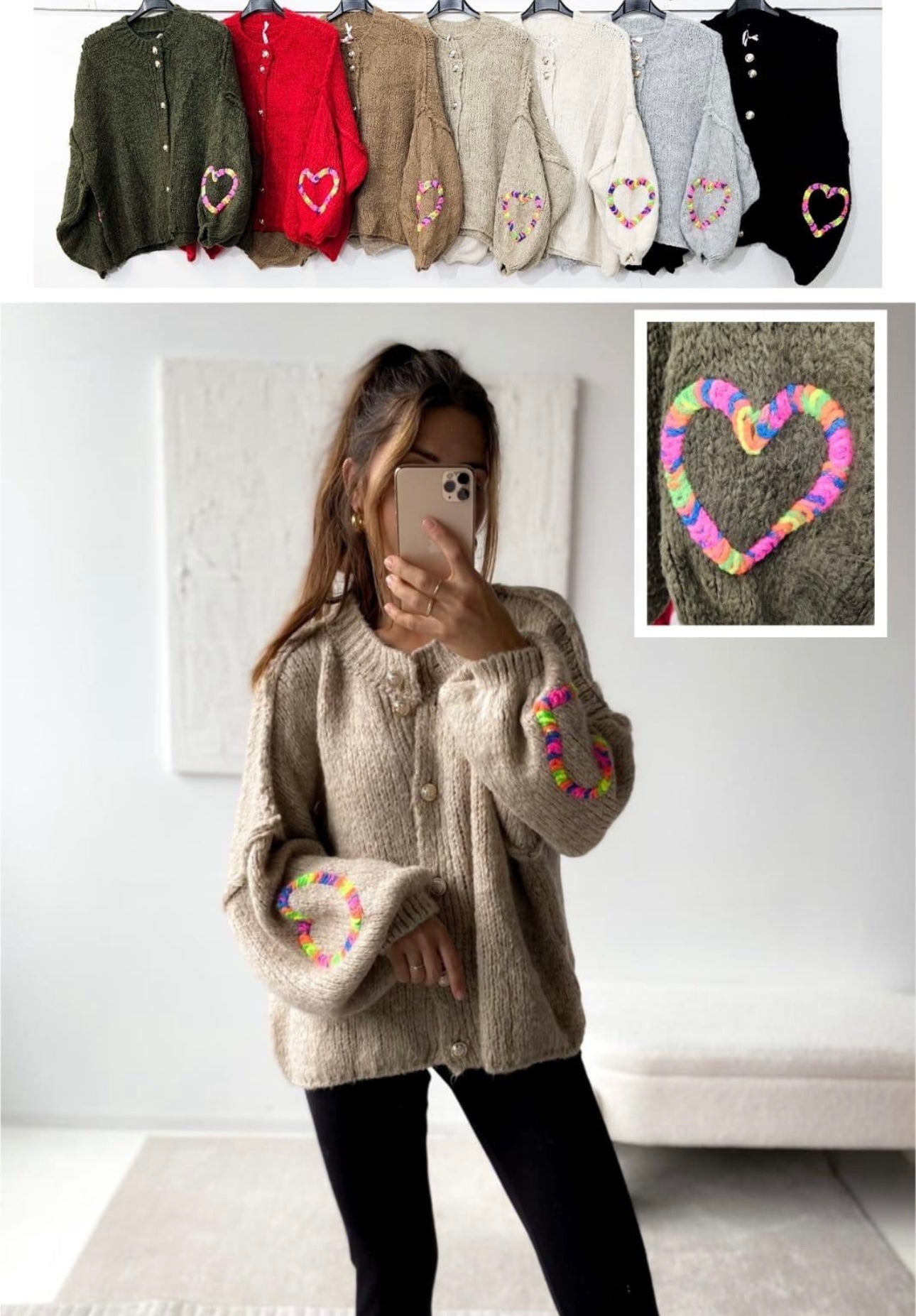 Strickjacke Lola-Herz Neon