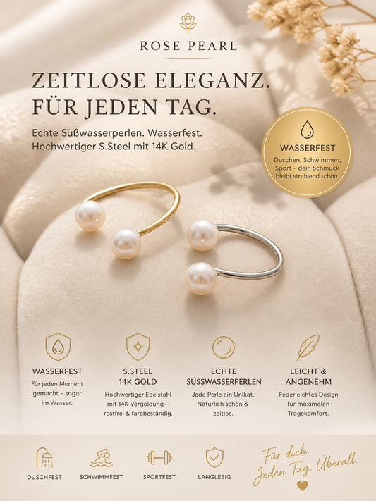 Ring Süßwasserperle Gold und Silber S.Steel