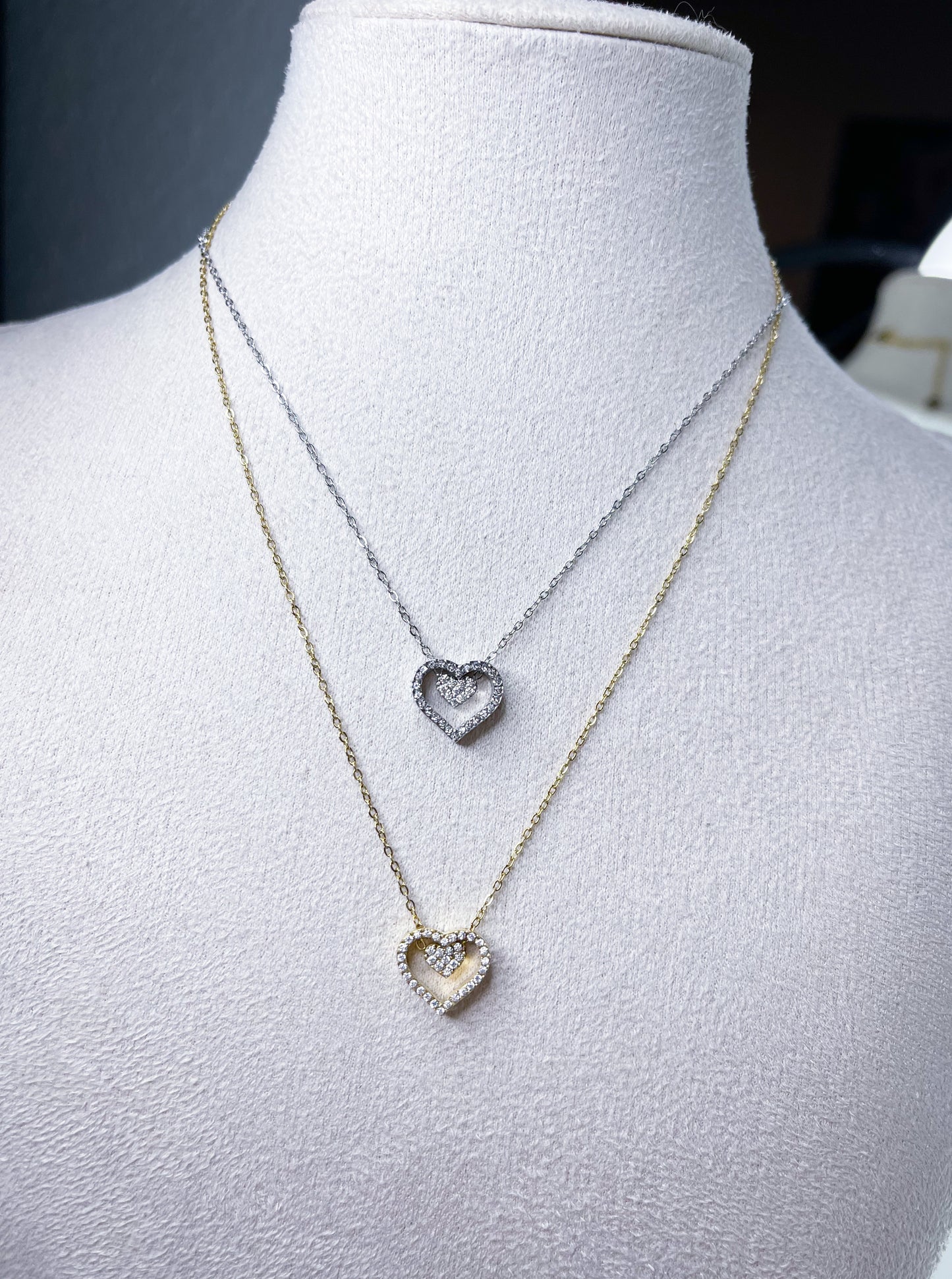 Halskette Doppelt Herz Gold&Silber