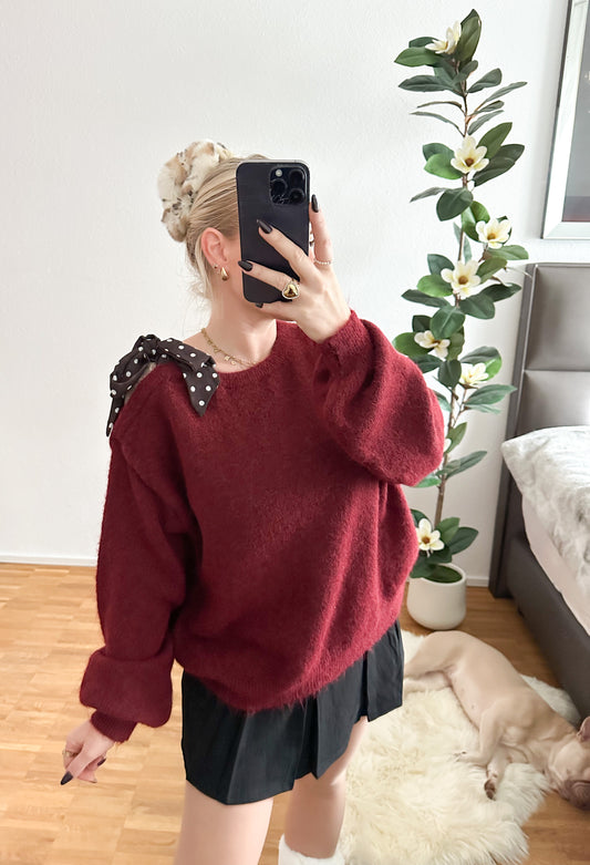 Strickpullover 20% Alpaca mit Schleife super weich und kuschelig in 5 Farben