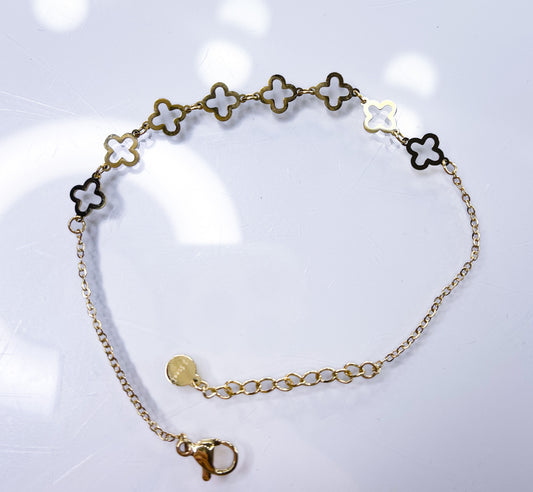 Armkette-Fein Glücksklee S.Steel