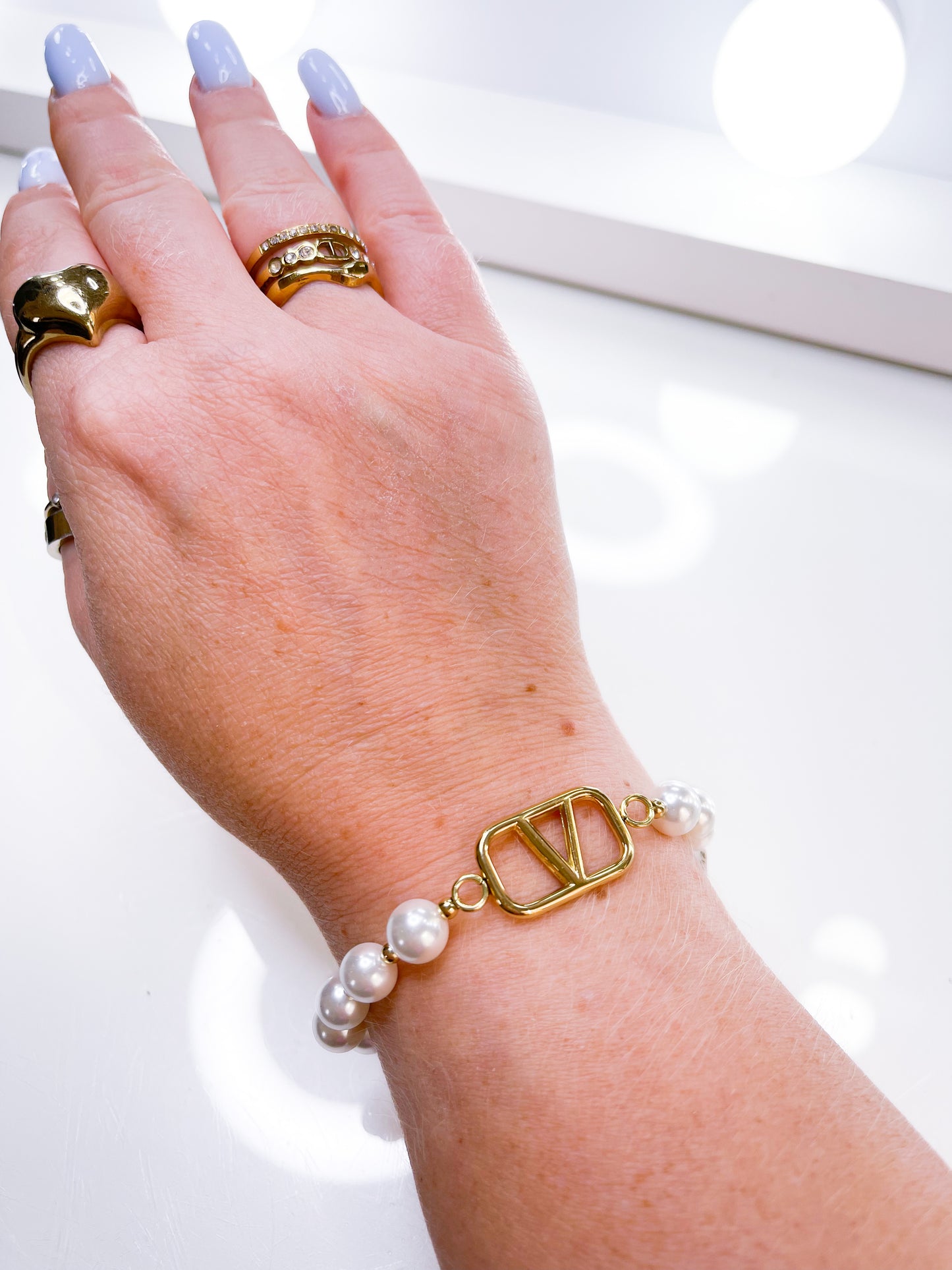 Armband-Pearl-V Gold&Silber