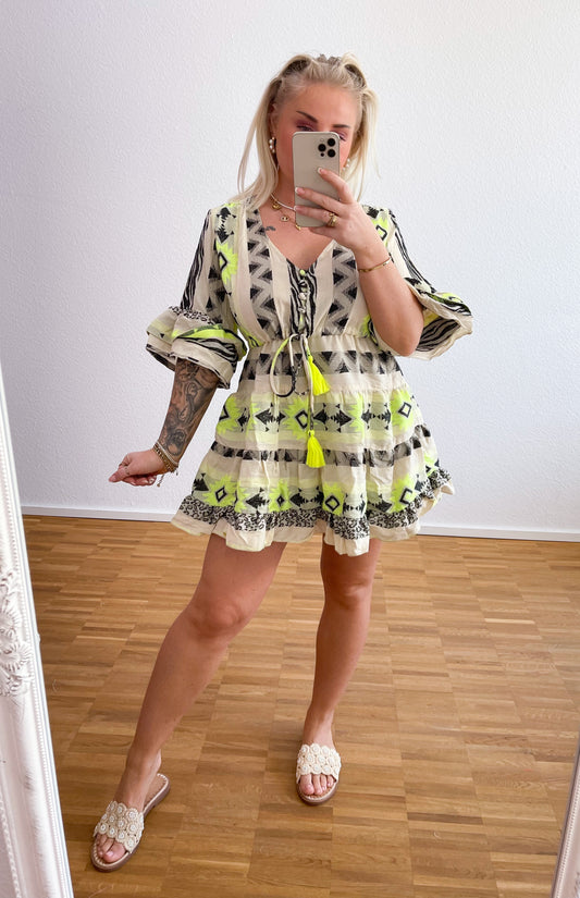 Kleid Boho Neon Gelb
