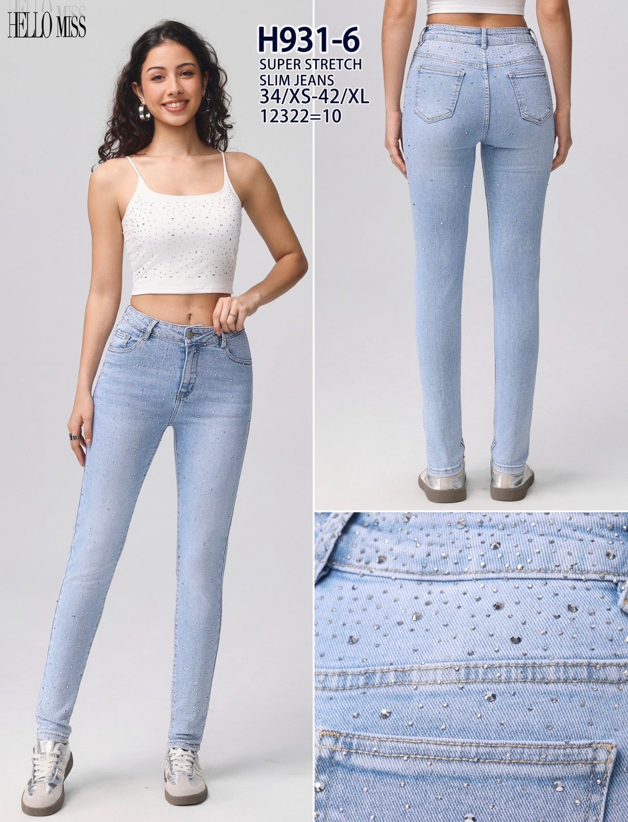 Jeanshose Strass 3 Farben Denim