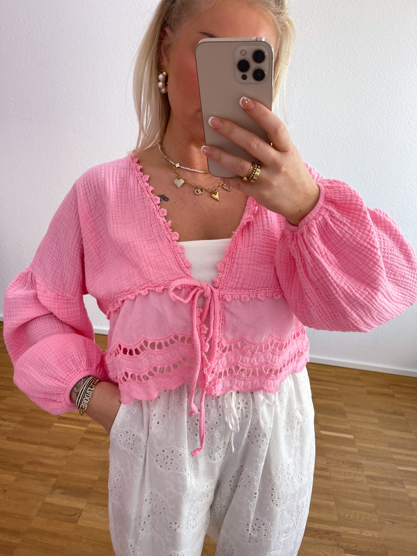 Musselin Bluse Boho Rosa