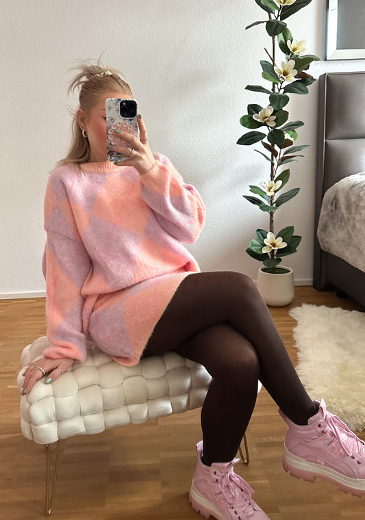 Zwei-Teiler Pastell Pullover mit Rock in 3 Farben super weich und kuschelig