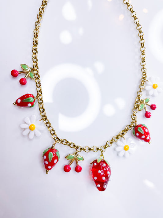 Halskette und Armband Erdbeere 14K Gold