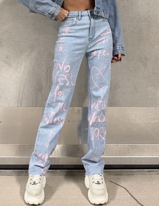 Jeanshose in zwei Farben Schrift super Stretch Denim