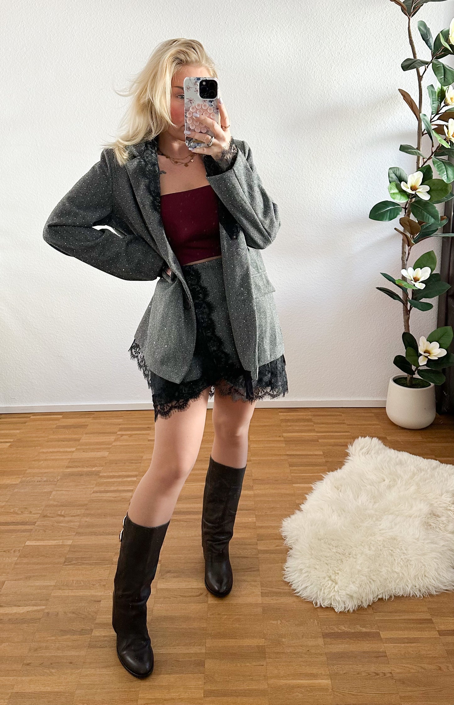 Blazer Spitze grau mit Strass