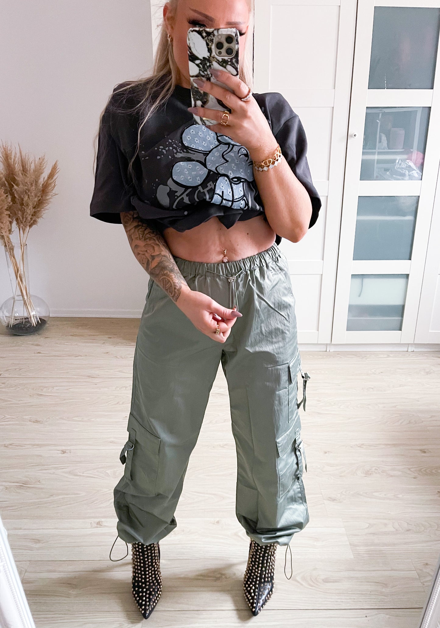 Stoffhose Seide Olive