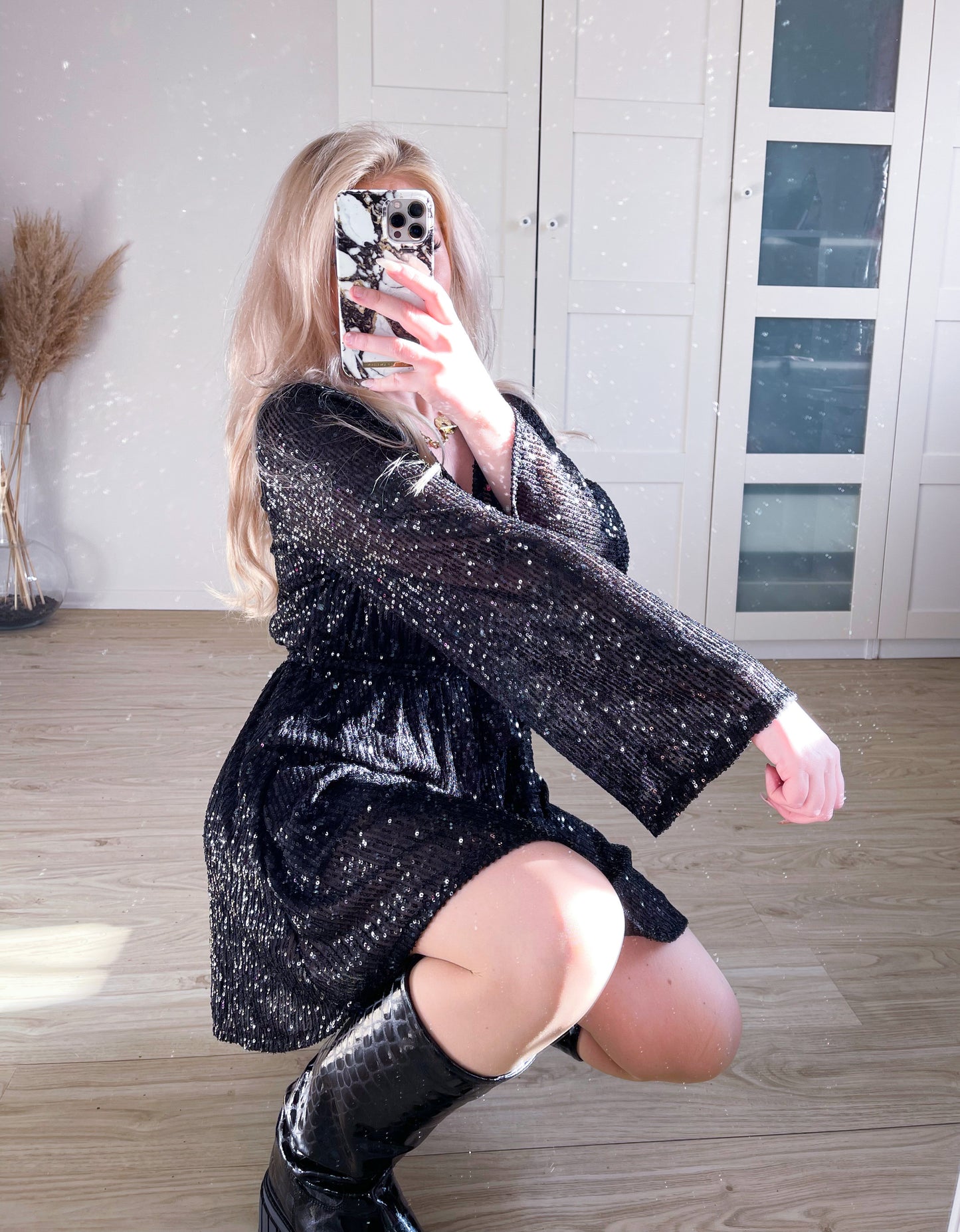Pailletten-Kleid Girly Schwarz