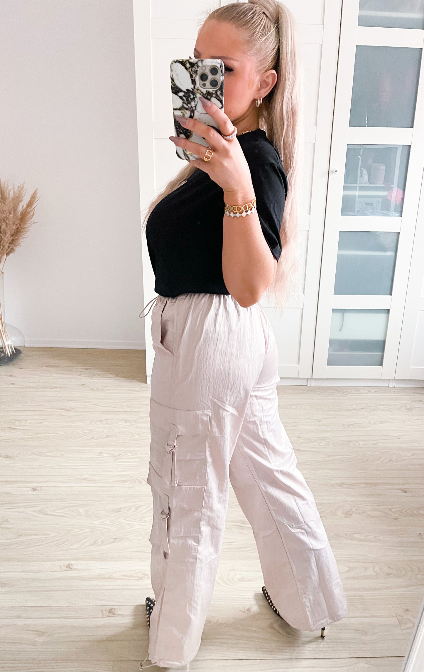 Stoffhose Seide Creme