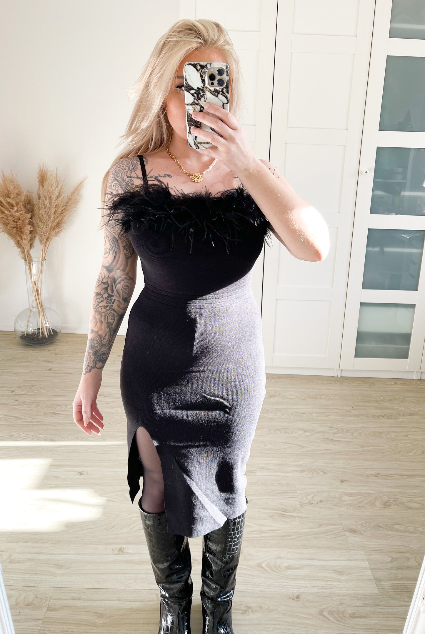 Langes Kleid Feder