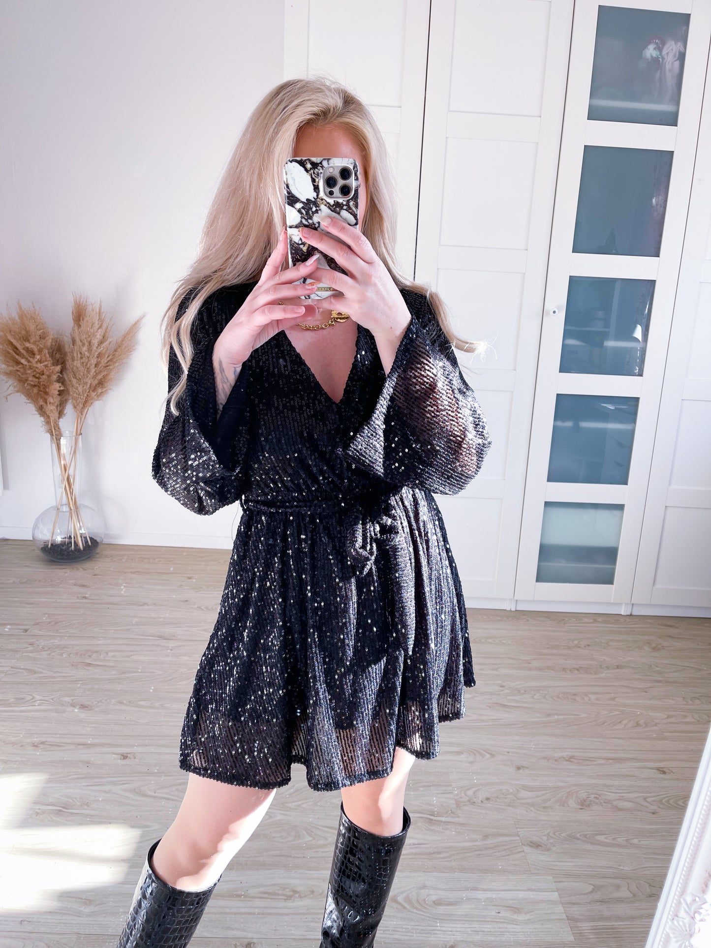Pailletten-Kleid Girly Schwarz