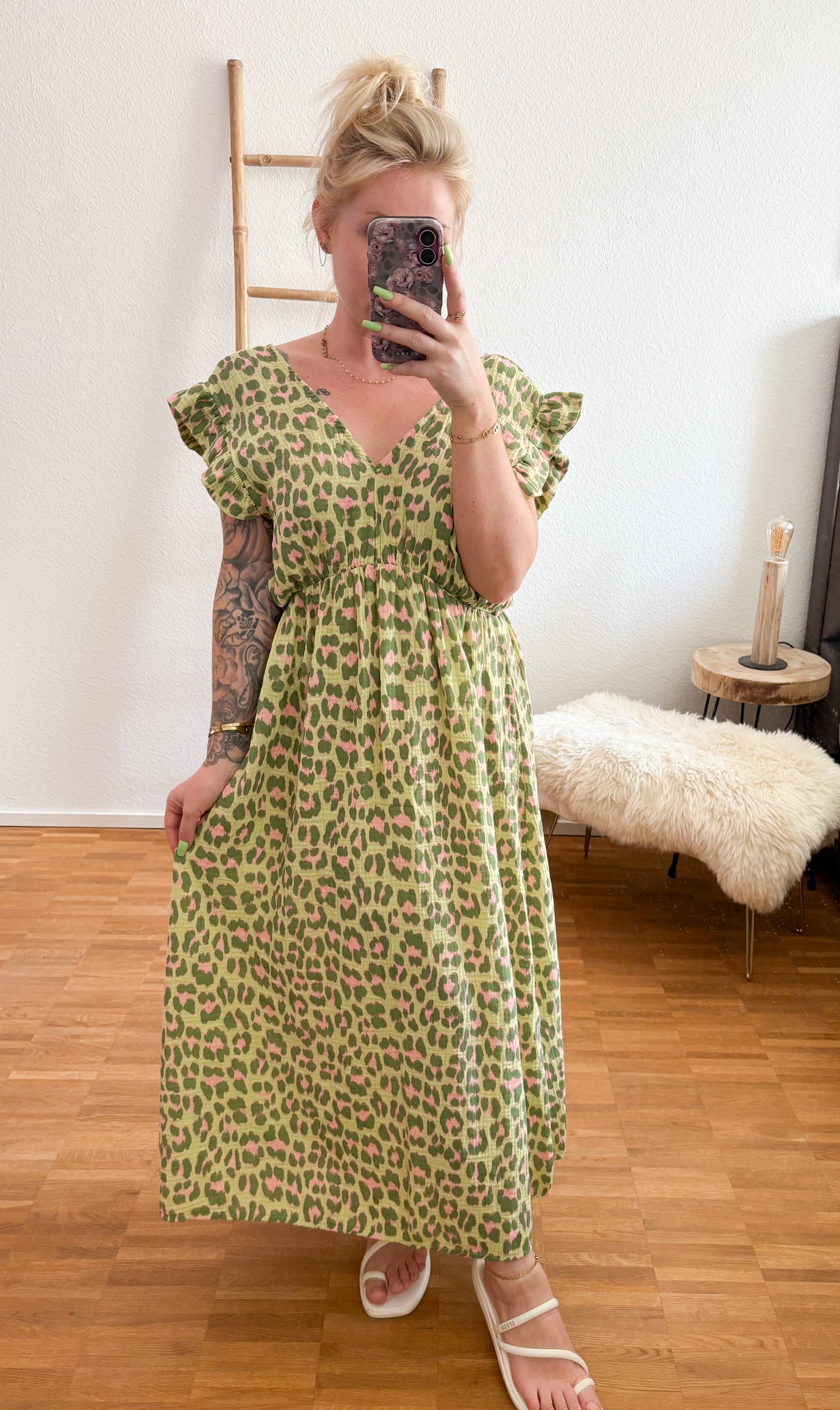 Musselin Kleod Leo Print in 4 Farben