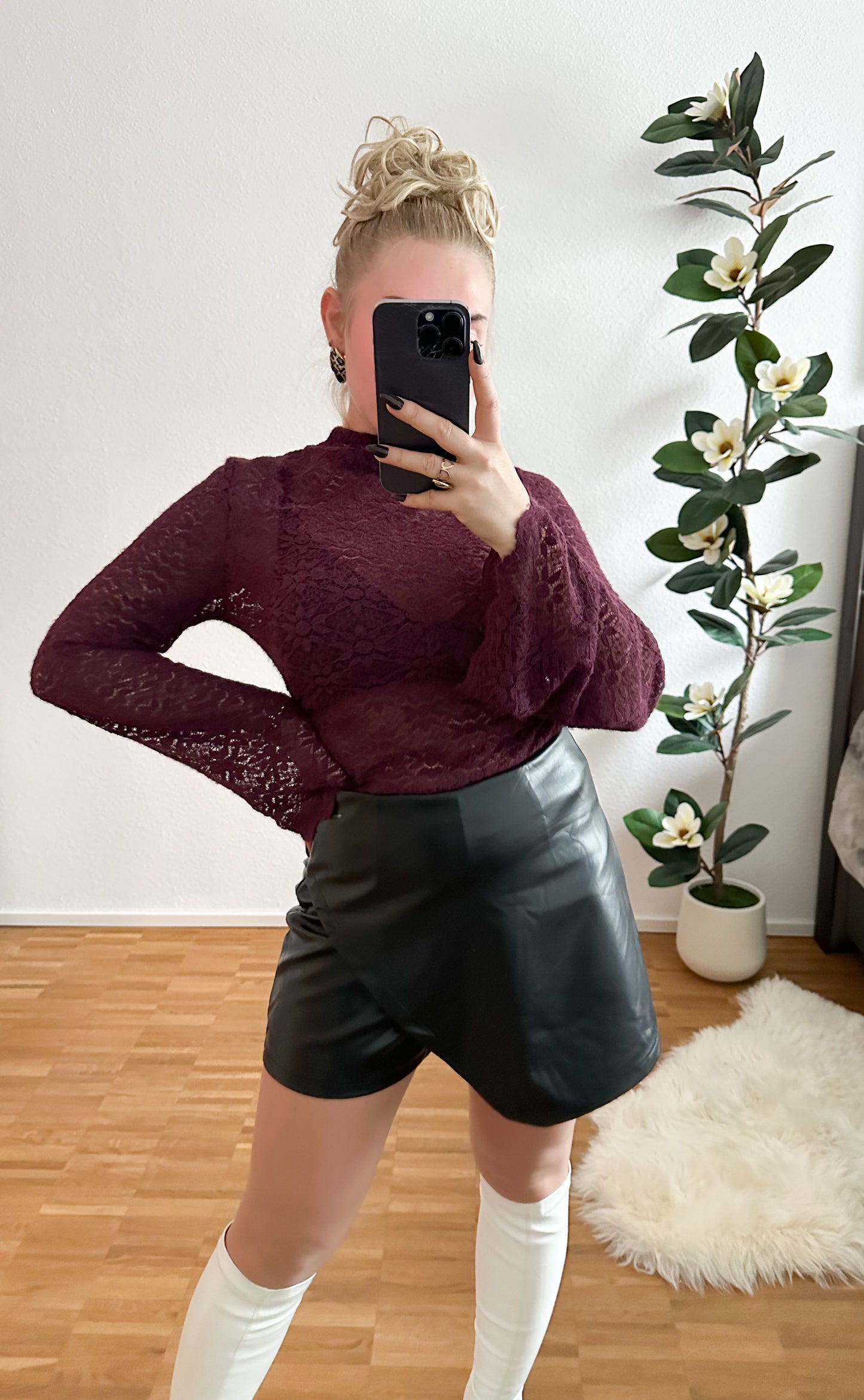 Leder-Shorts mit Rock Optik Skort Lederlook