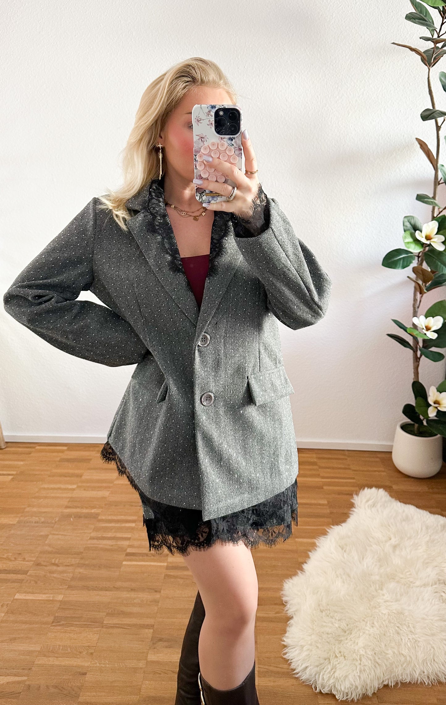 Blazer Spitze grau mit Strass