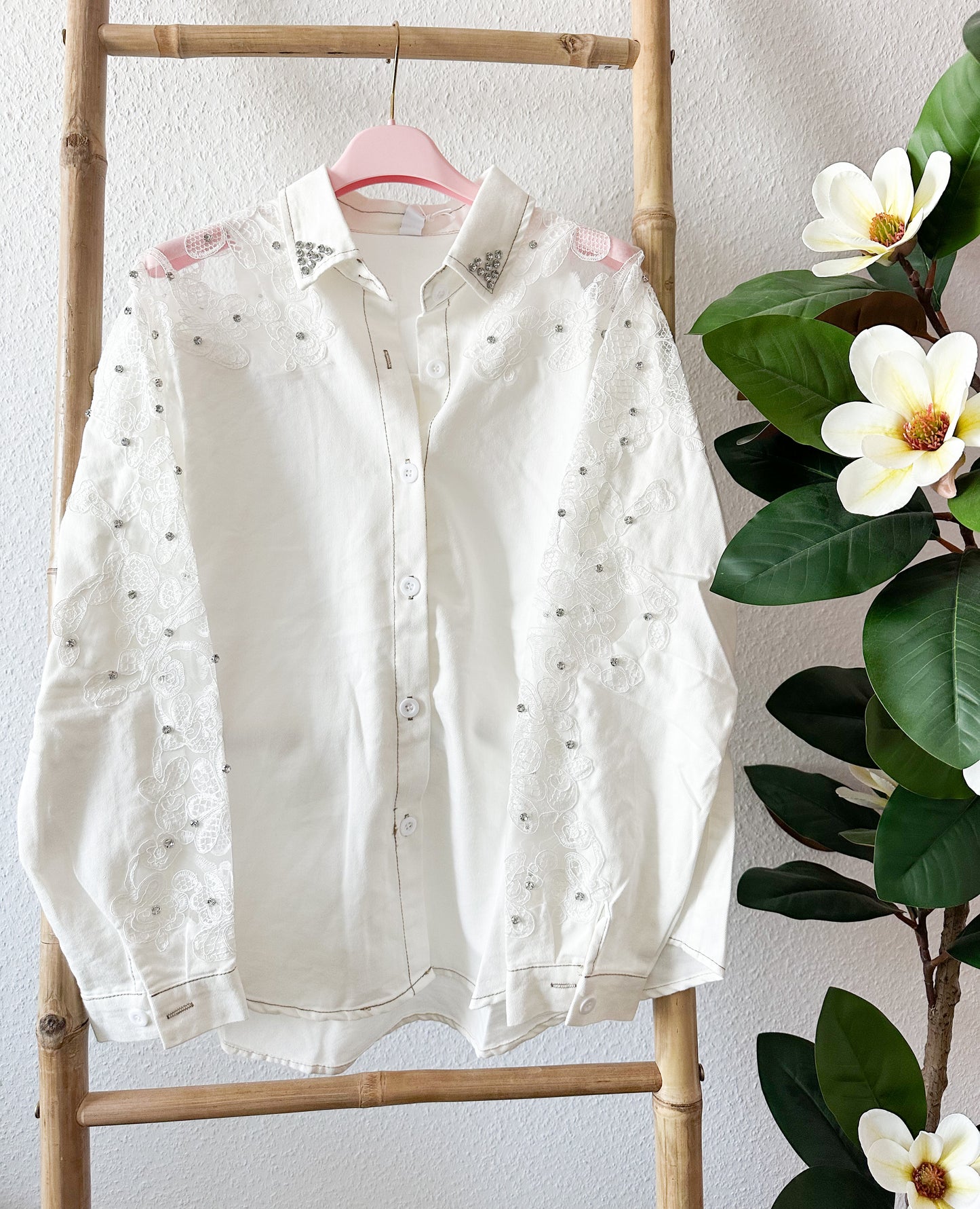 Jeansbluse mit Strass in 3 Farben