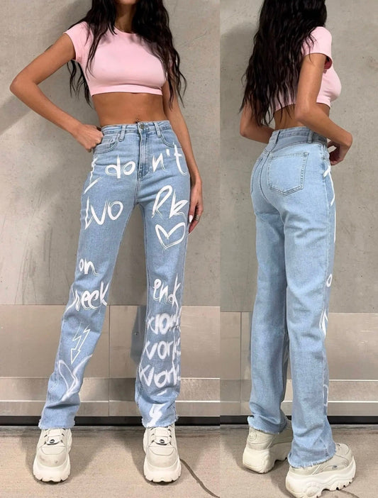 Jeanshose in zwei Farben  Schrift super Stretch Denim