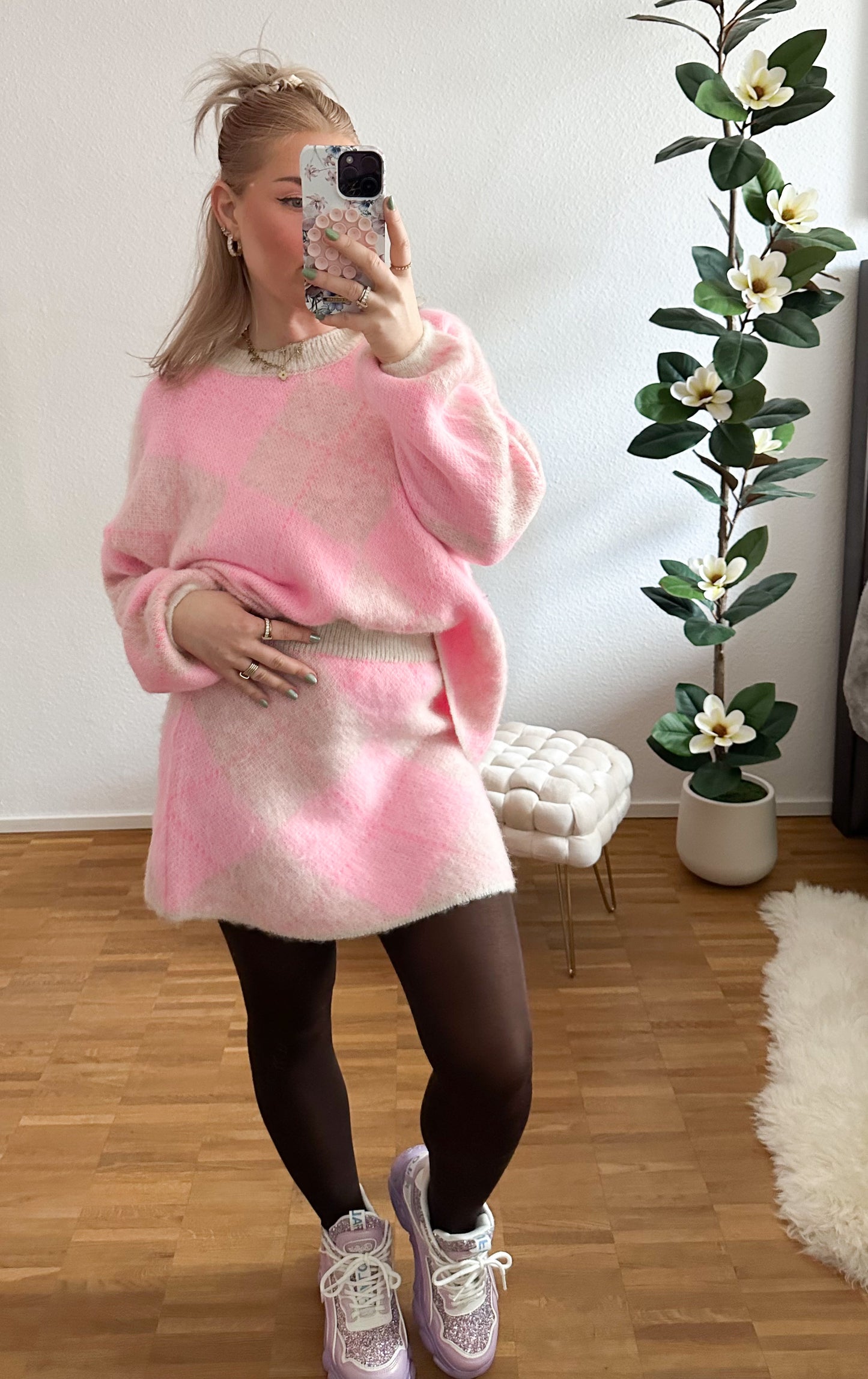 Zwei-Teiler Pastell Pullover mit Rock  in 3 Farben super weich und kuschelig
