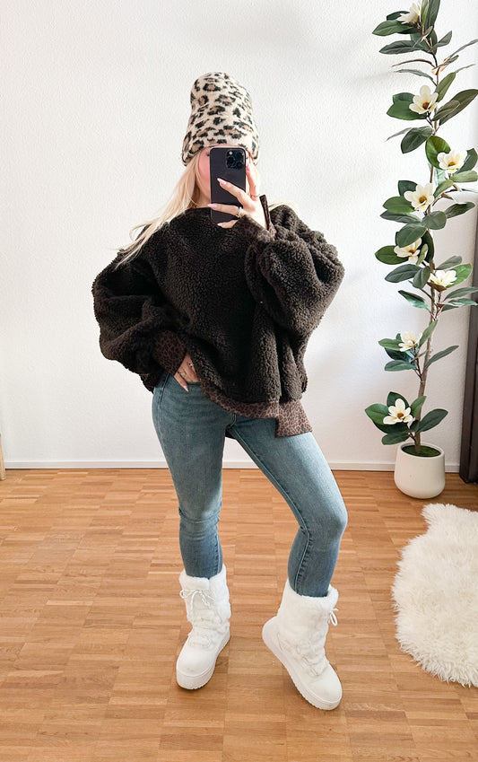 Teddy Pullover Leo Schoko 30% Wolle