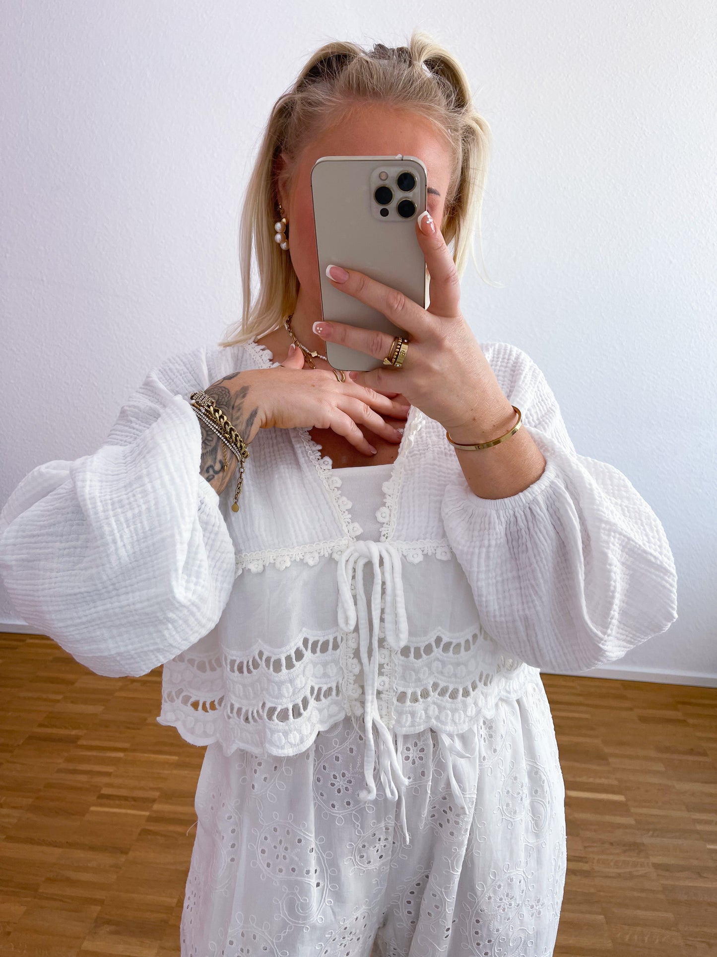 Musselin Bluse Boho weiß