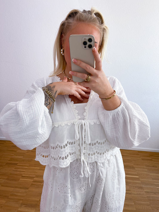 Musselin Bluse Boho weiß