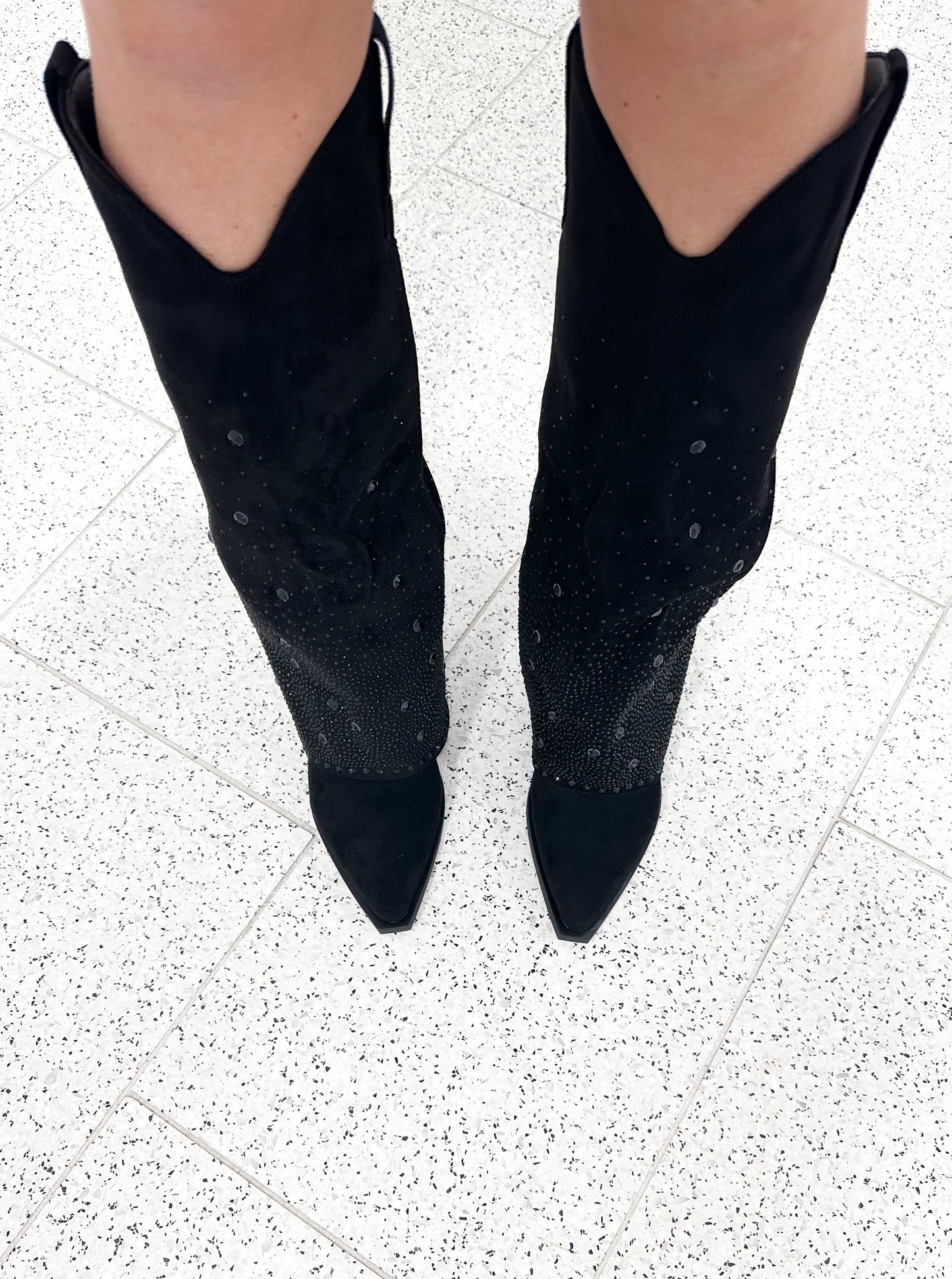 Stiefel Cowboy Wildleder/Kunstleder mit Strass Absatz 7cm