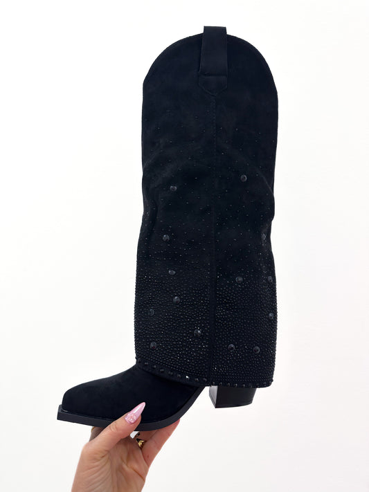 Stiefel Cowboy Wildleder/Kunstleder mit Strass Absatz 7cm