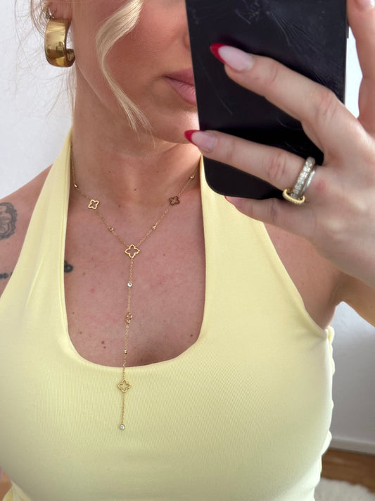 Halskette Blume Bling Lang S.Steel