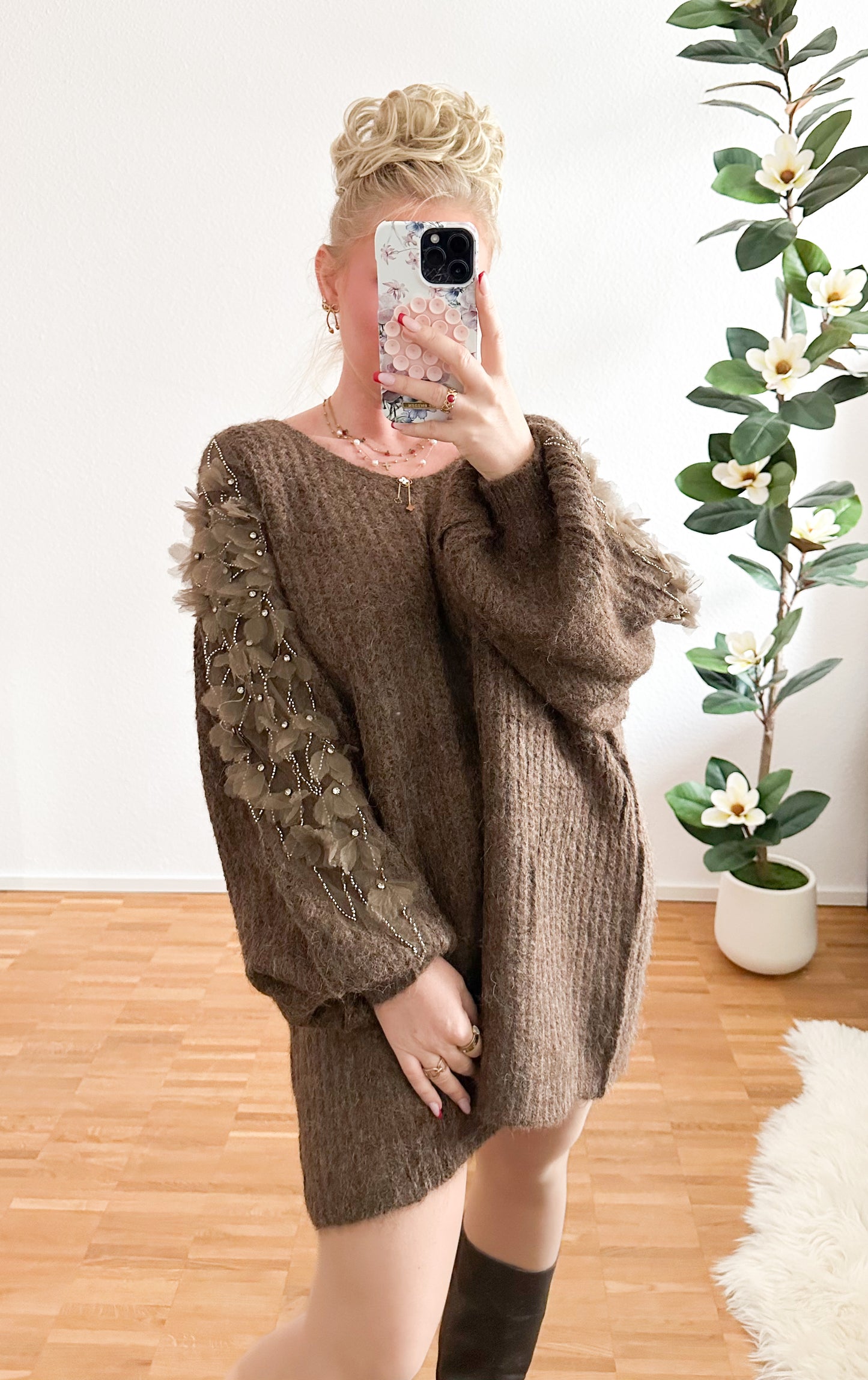 Strickpullover/Kleid Blumen Traum super weich und kuschelig in 4 Farben