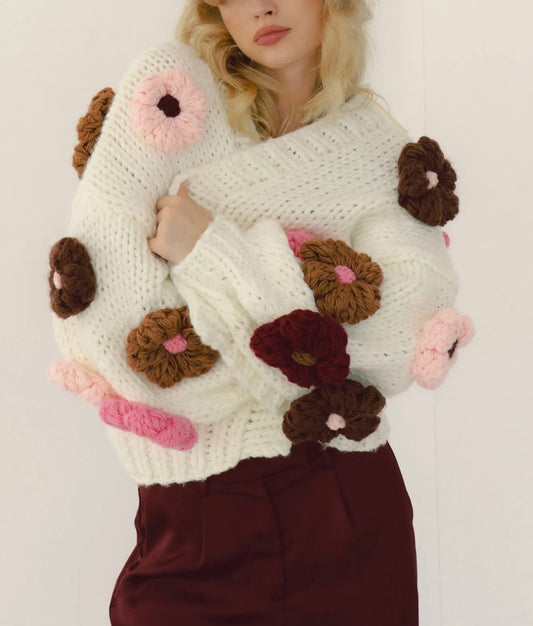 Strickjacke Blume 3 Farben Handmade