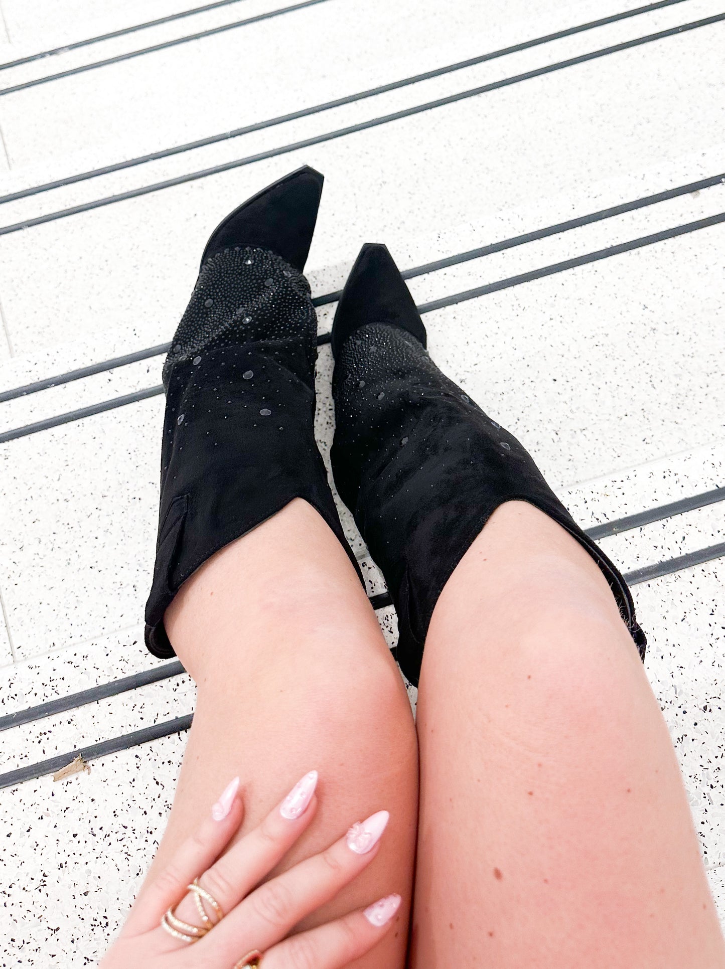 Stiefel Cowboy Wildleder/Kunstleder mit Strass Absatz 7cm