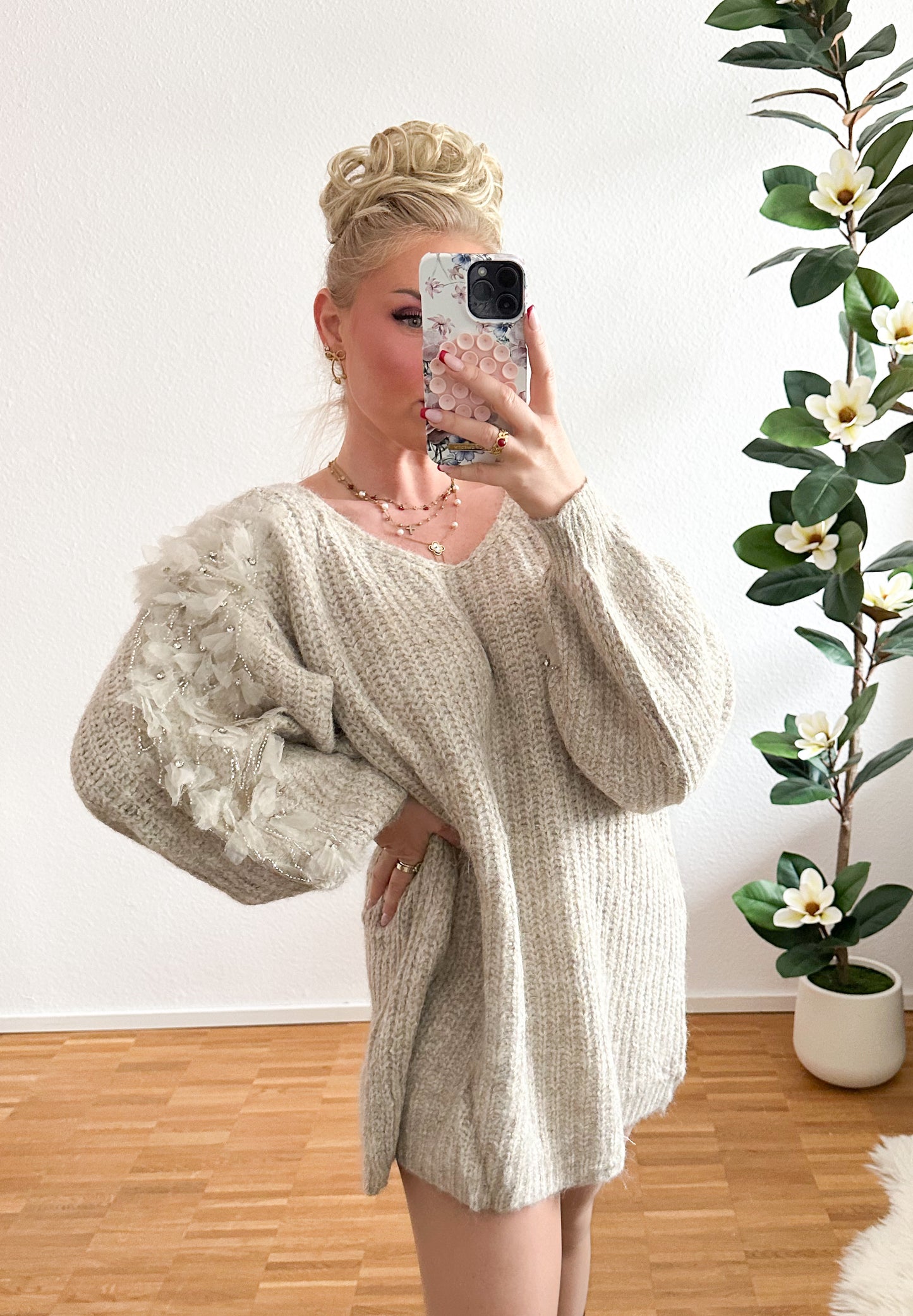 Strickpullover/Kleid Blumen Traum super weich und kuschelig in 4 Farben