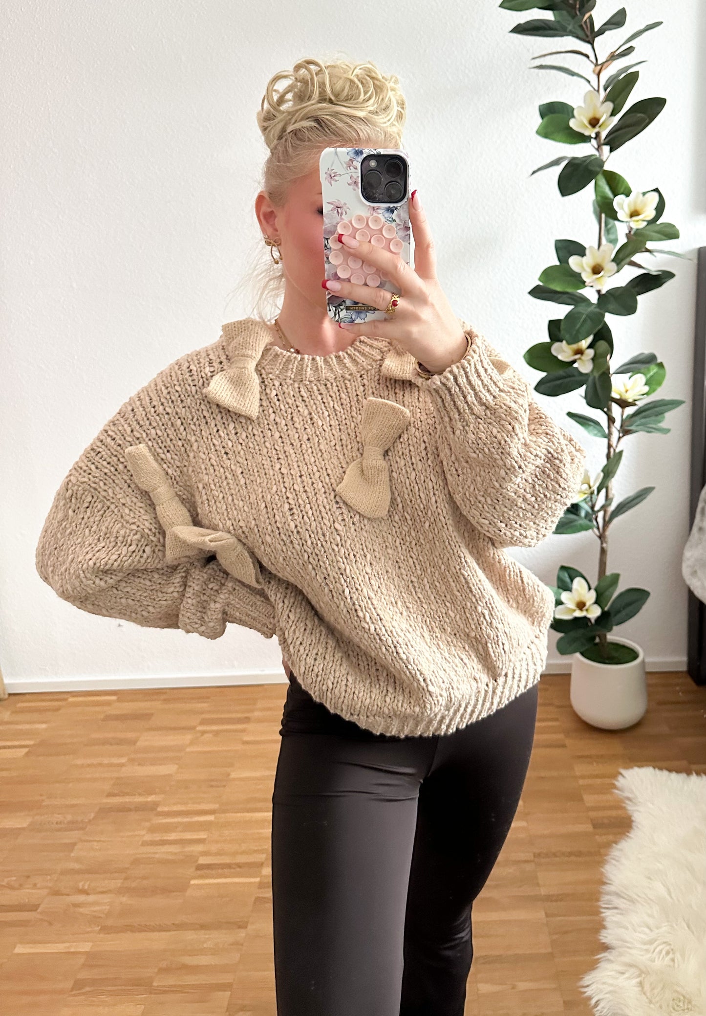 Pullover Teddy mit Schleifen in 3 Farben super weich und kuschelig