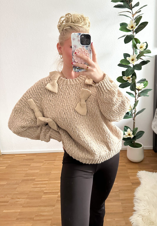 Pullover Teddy mit Schleifen in 3 Farben super weich und kuschelig