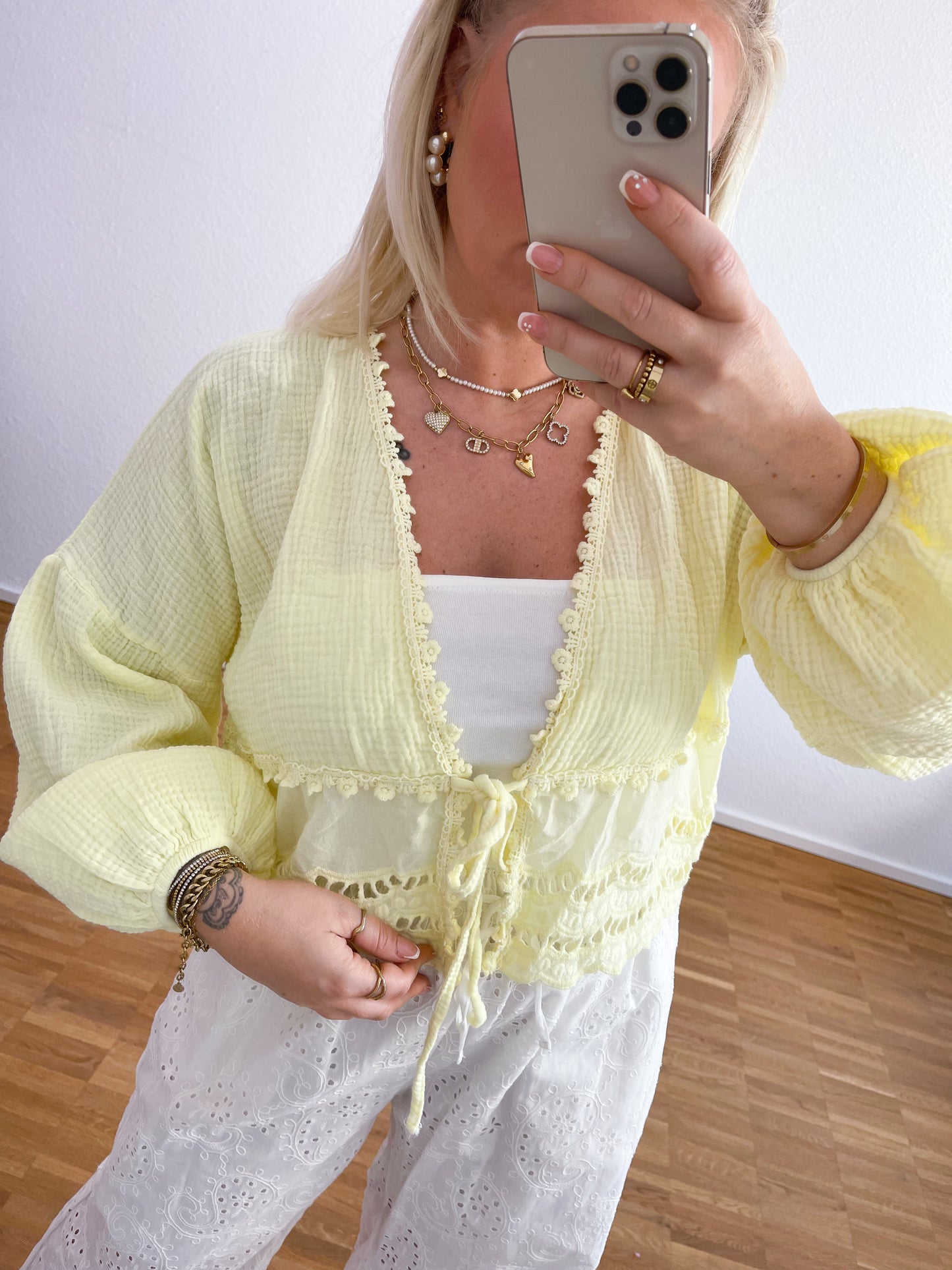 Musselin Bluse Boho Zitrus