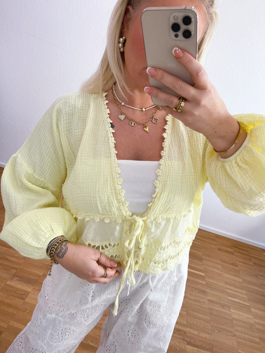 Musselin Bluse Boho Zitrus