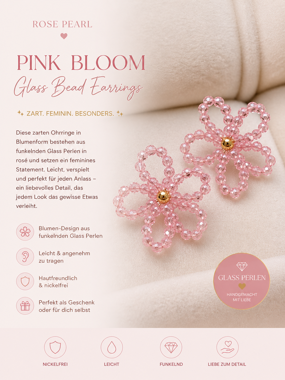 Ohrrstecker Vajana Blom rosa S.Steel
