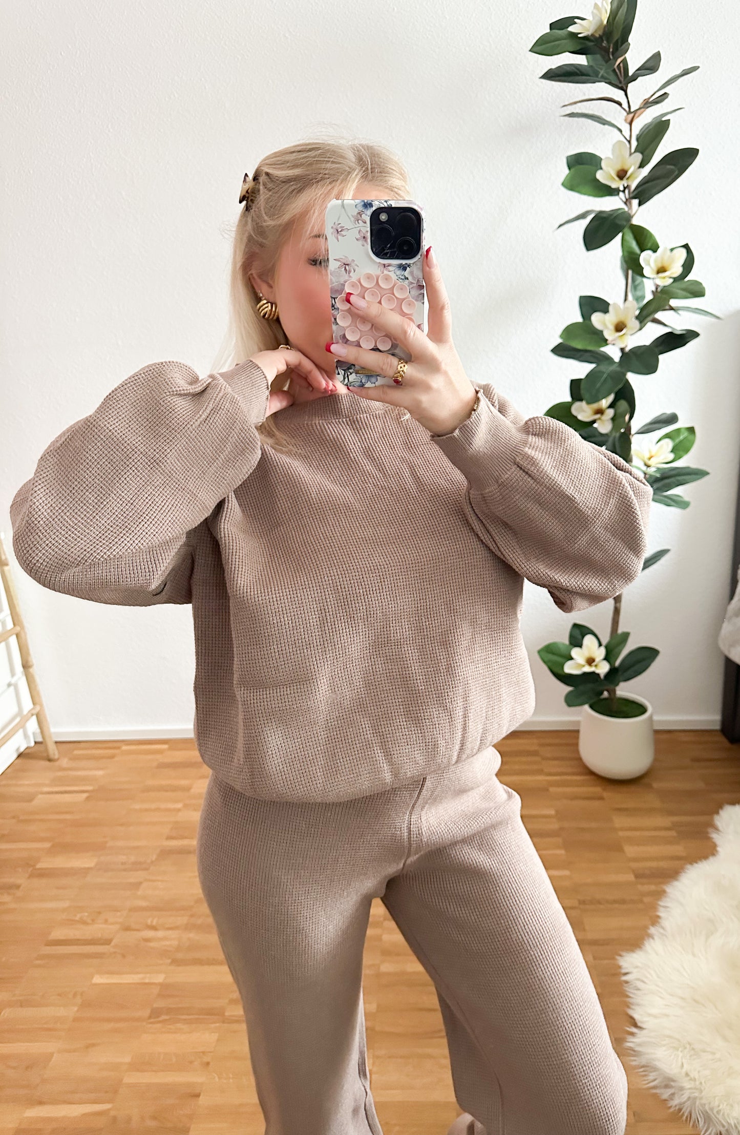 Zweiteiler Waffelmuster Capuccino super weiche und elastisch