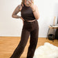 Jeanshose Wide leg stretch Nieten Braun
