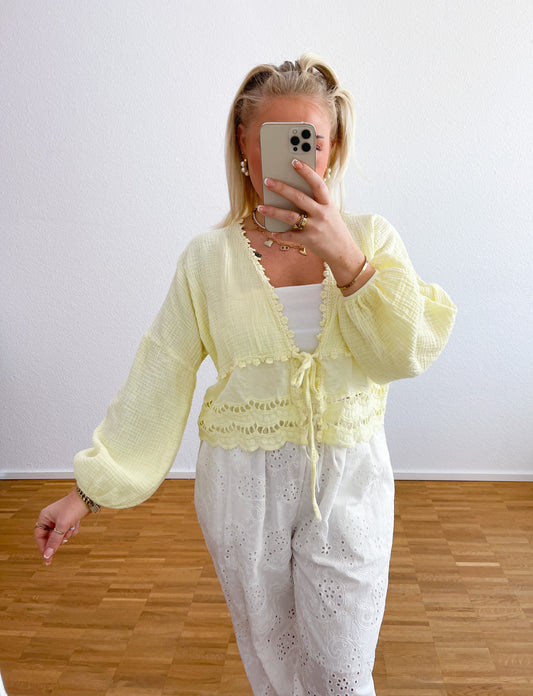 Musselin Bluse Boho Zitrus