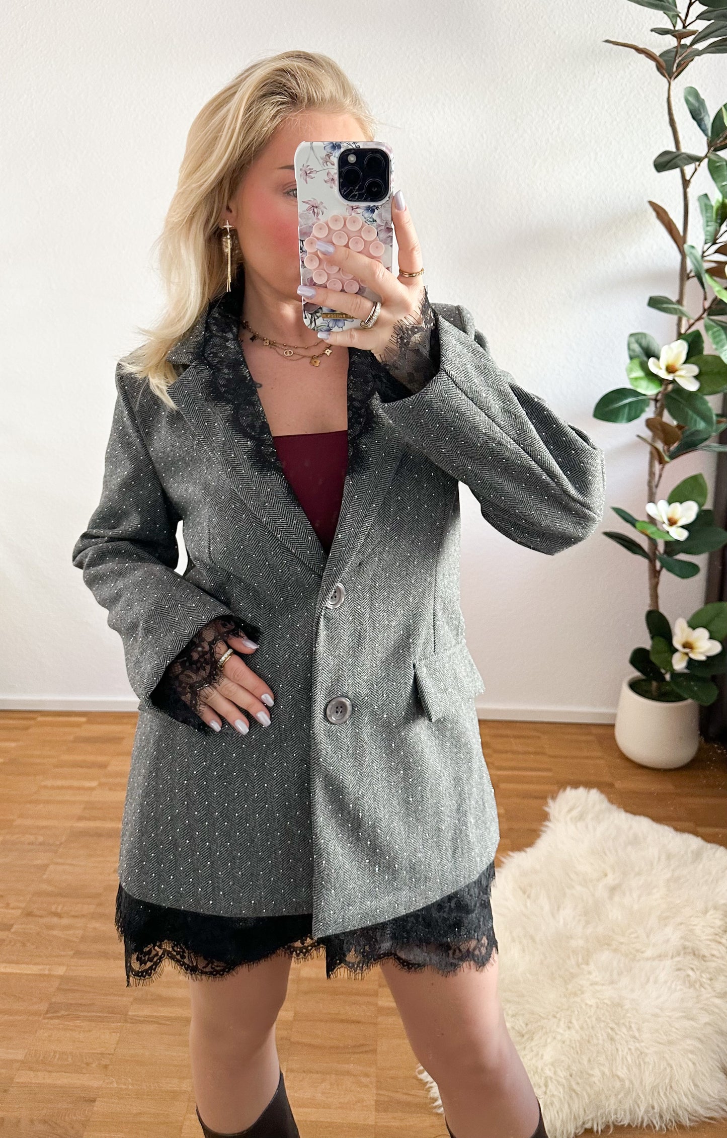 Blazer Spitze grau mit Strass