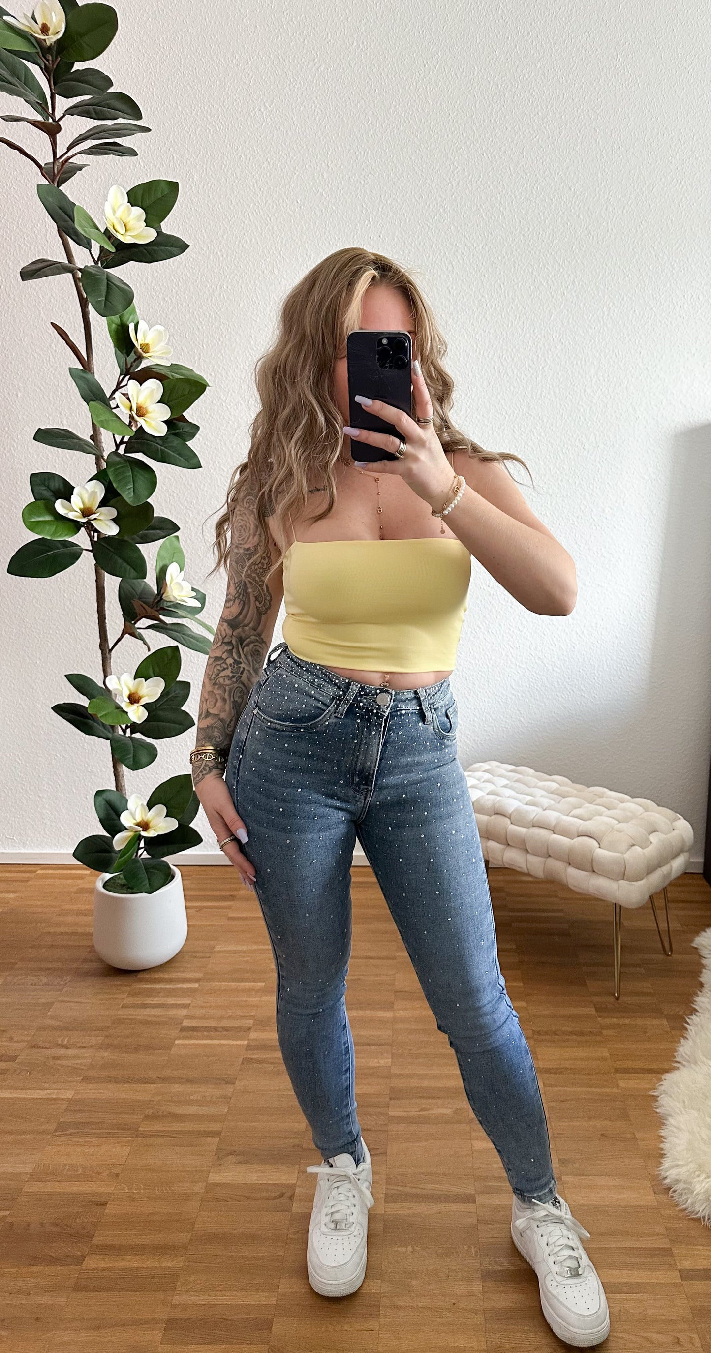 Jeanshose Bling Strass Iconic 2 Farben 95cm Länge
