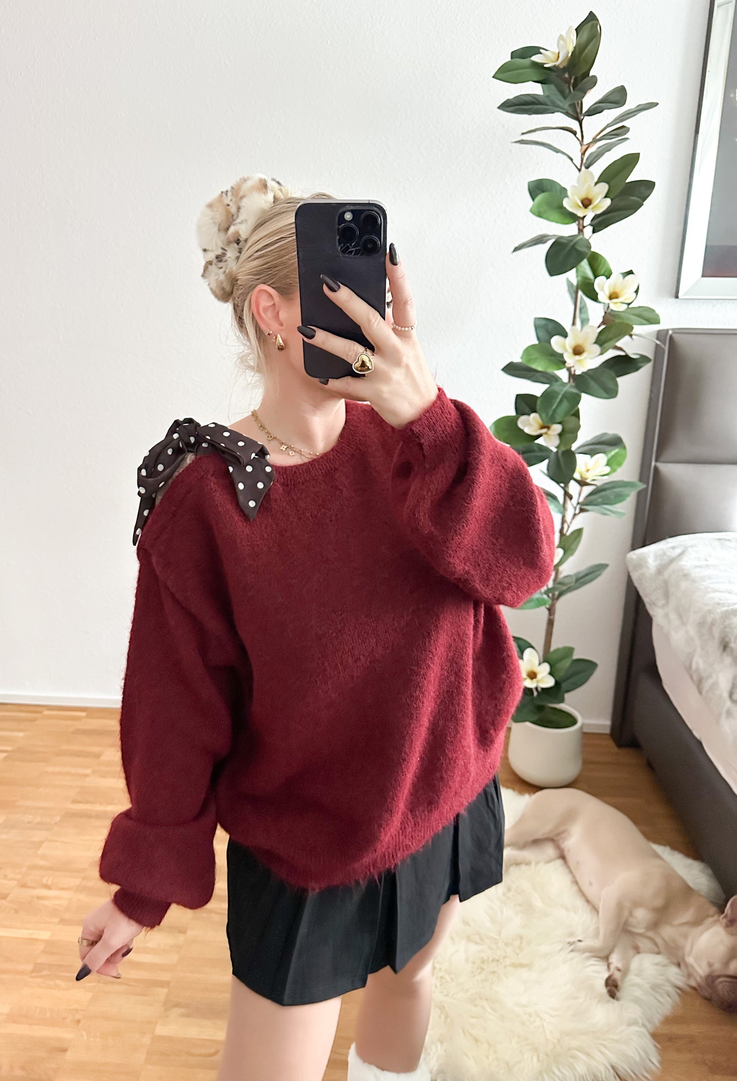 Strickpullover 20% Alpaca mit Schleife super weich und kuschelig in 5 Farben