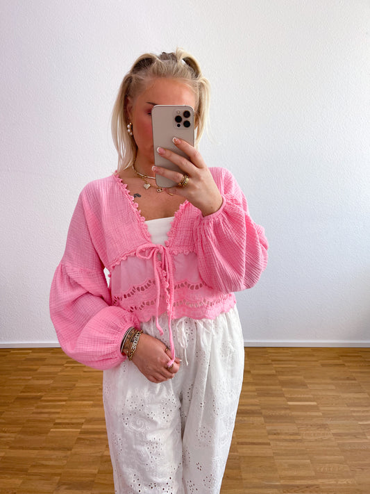 Musselin Bluse Boho Rosa