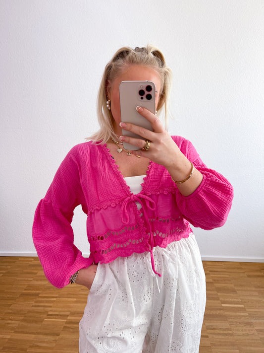 Musselin Bluse Boho Pink