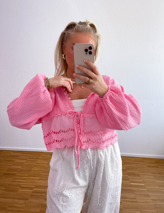 Musselin Bluse Boho Rosa