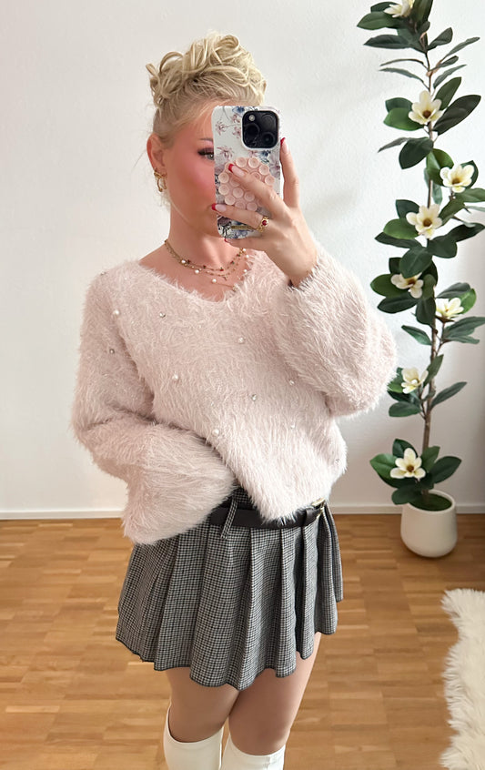 Pullover Teddy Glitzer mit Strass und Perlen in 2 Farben super kuschelig weich